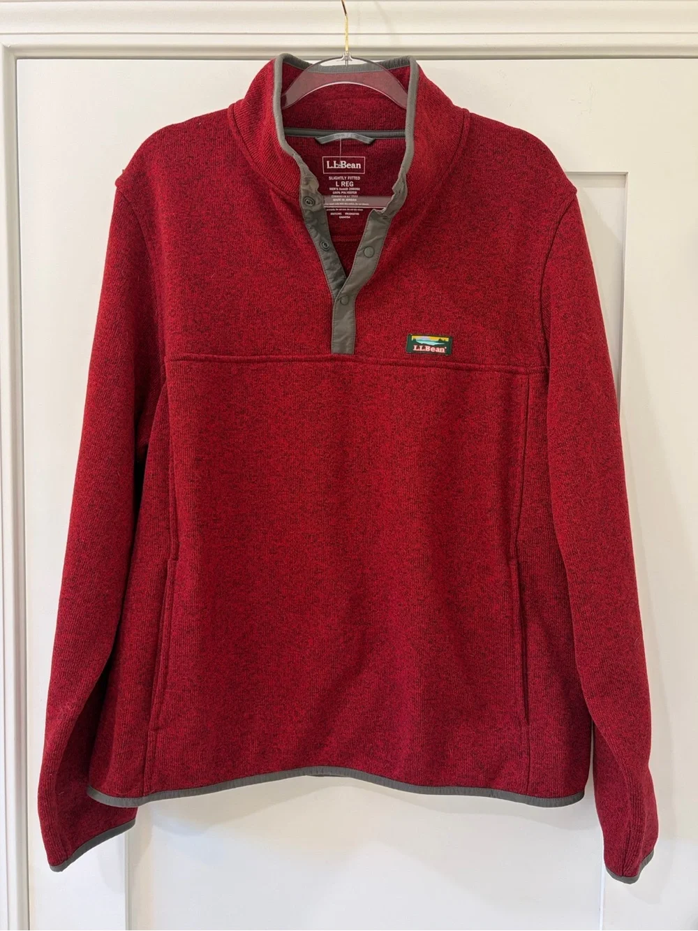 LL Bean Sweater Fleece Pullover Mountain Red Slightly Fitted NWOT Size Large